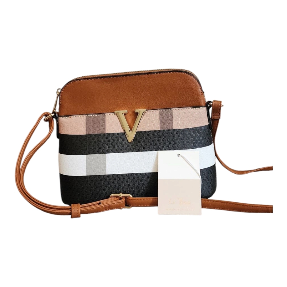 Le Bag V-Emblem Brown and Black Crossbody Bag
